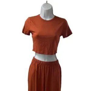 Brand “DOUBLE ZERO” Crew Neck Crop Top & Pants Set Medium